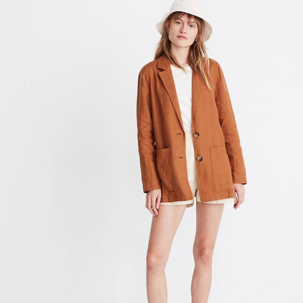 100% Linen Madewell Dorset Blazer - Rust Brown - Size XL